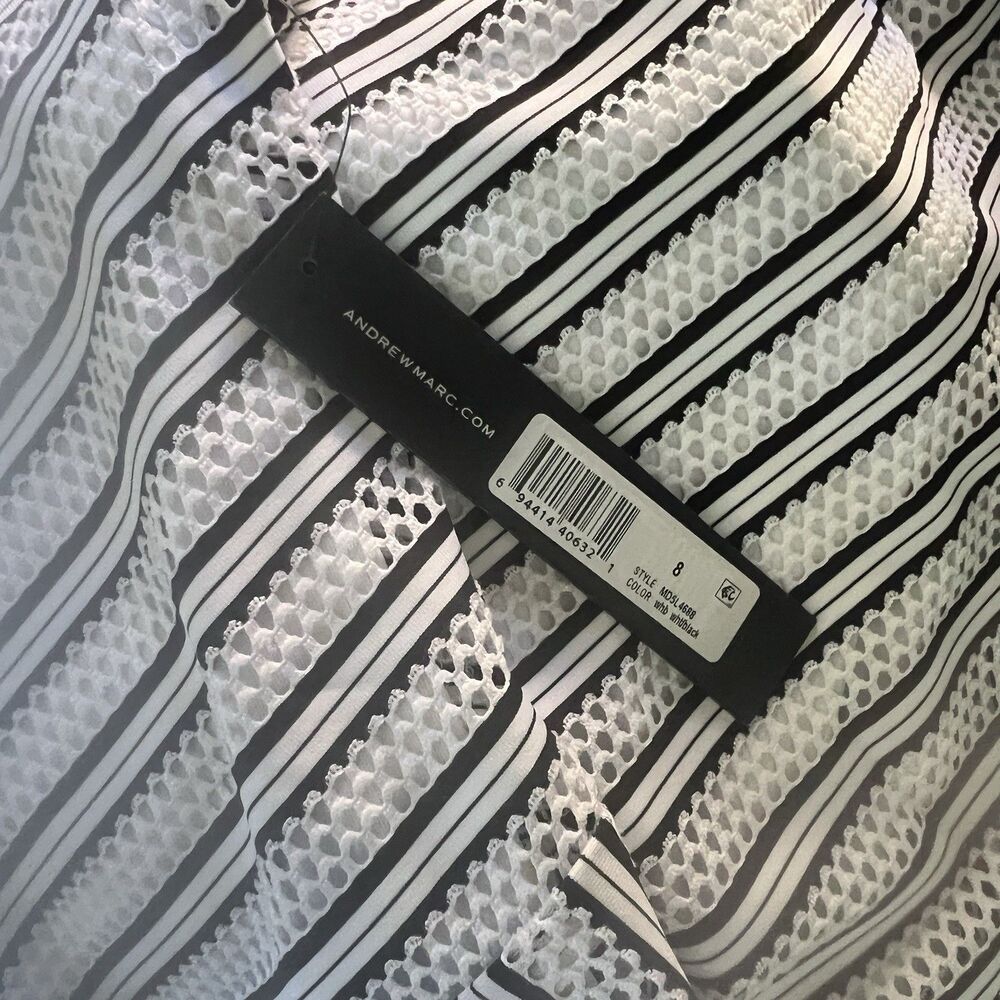 Marc New York White & Black Mesh Stripe Short Sleeve Lined Shift Dress Sz 8 NWT - Picture 8 of 10